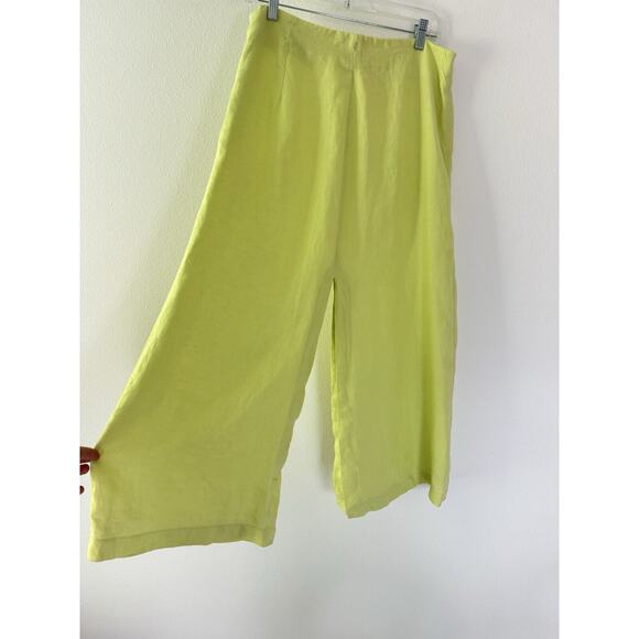 Lime Green 100% Linen Midi Skirt M/L High Slit United Colors Of Benetton - Picture 4 of 9